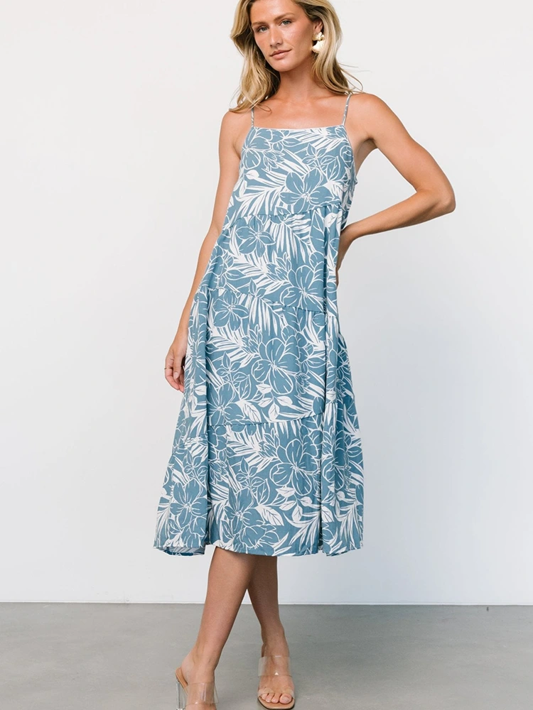 Floral Print Midi Sleeveless Slip Dress